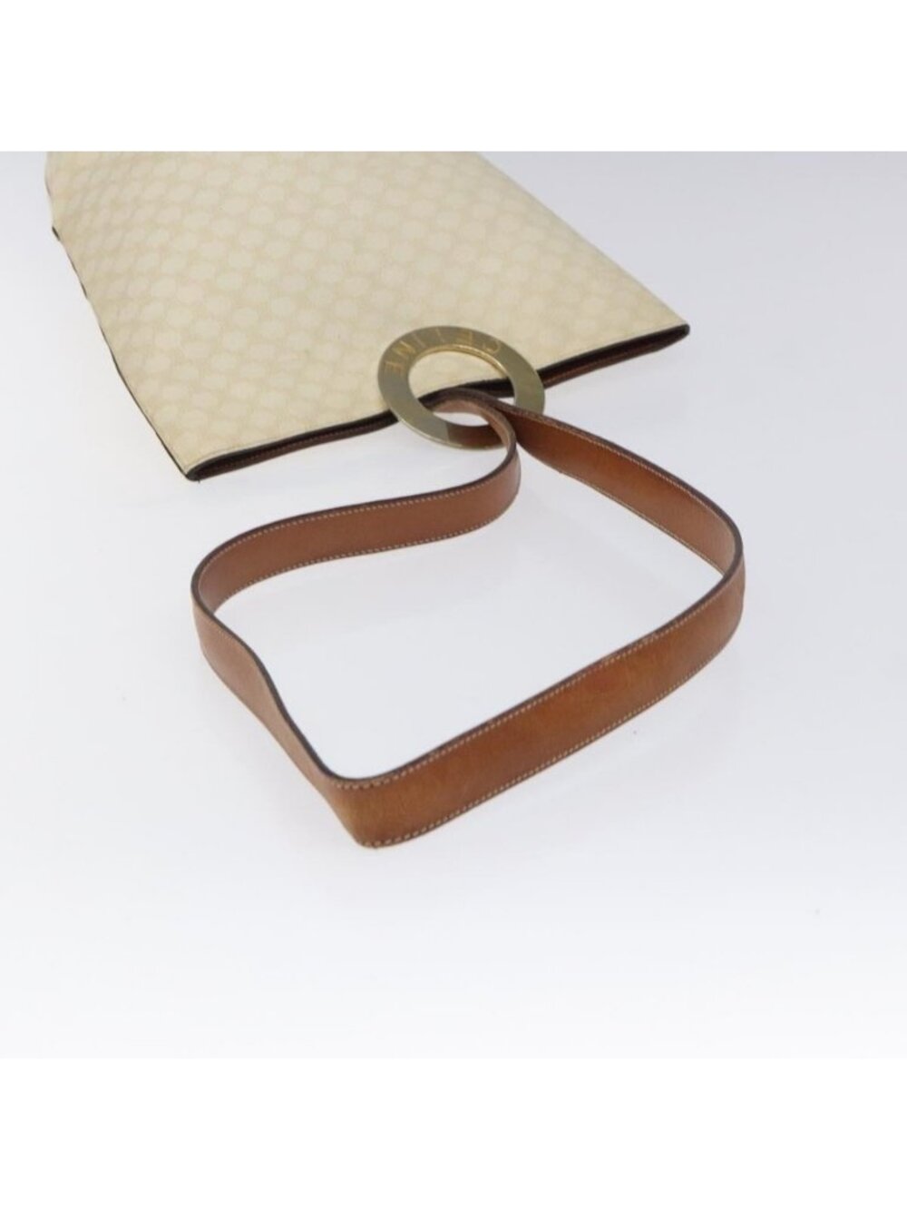 Authentic CELINE Macadam Canvas Circle Shoulder Bag PVC Leather White - Picture 14 of 16